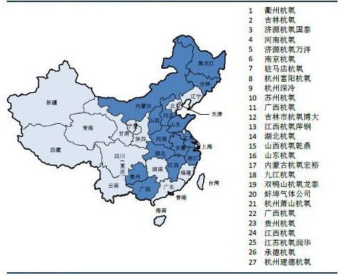 20.27家气体公司覆盖东部大部分省市